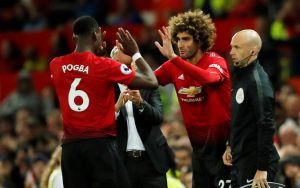 Manchester United's Marouane Fellaini comes on as a substitute to replace Paul Pogba.