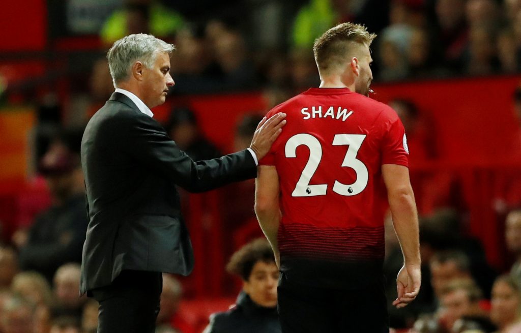 Manchester United's Luke Shaw with Jose Mourinho.