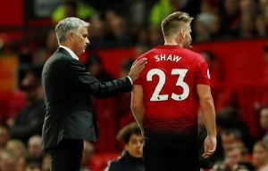 Manchester United's Luke Shaw with Jose Mourinho.