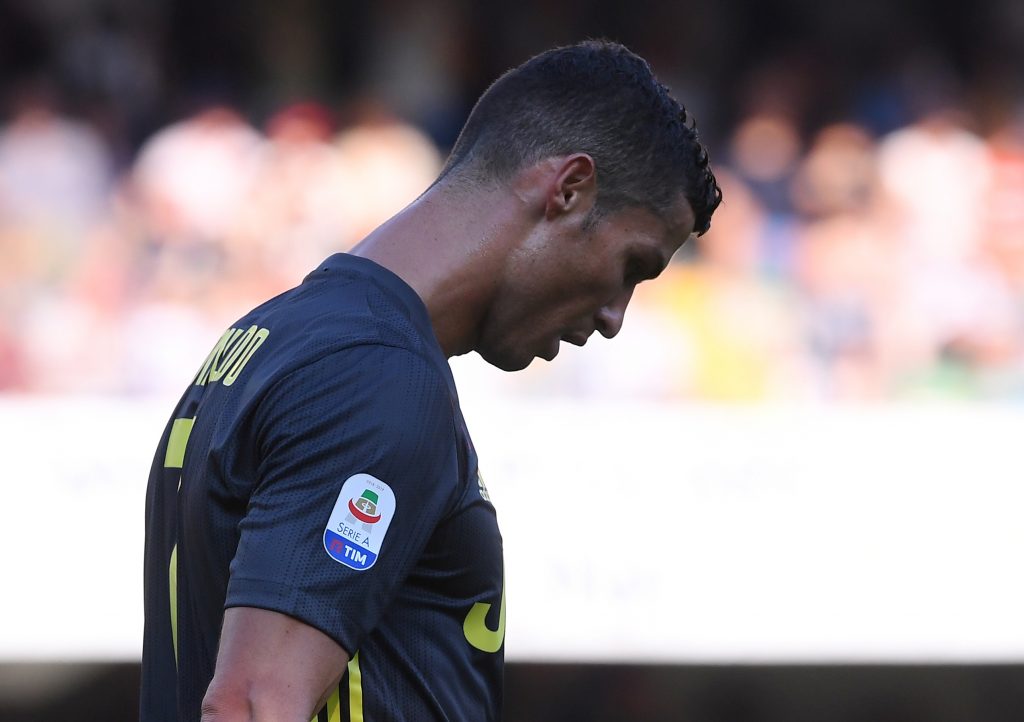 Juventus' Cristiano Ronaldo reacts.