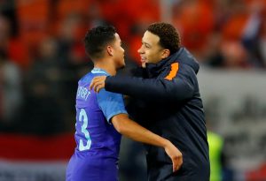Netherlands' Justin Kluivert and Memphis Depay after the match.