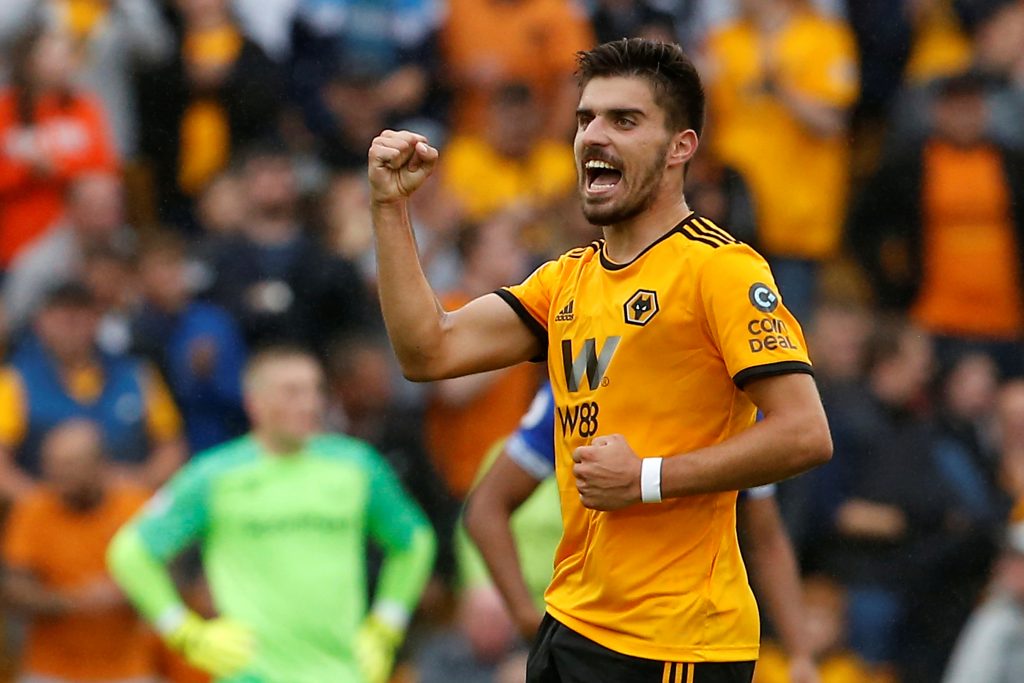 Wolves' Ruben Neves celebrates scoring their first goal.