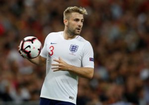 England's Luke Shaw prepares to take a throw in.