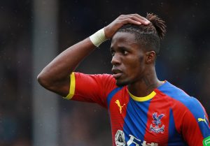 Crystal Palace's Wilfried Zaha reacts.
