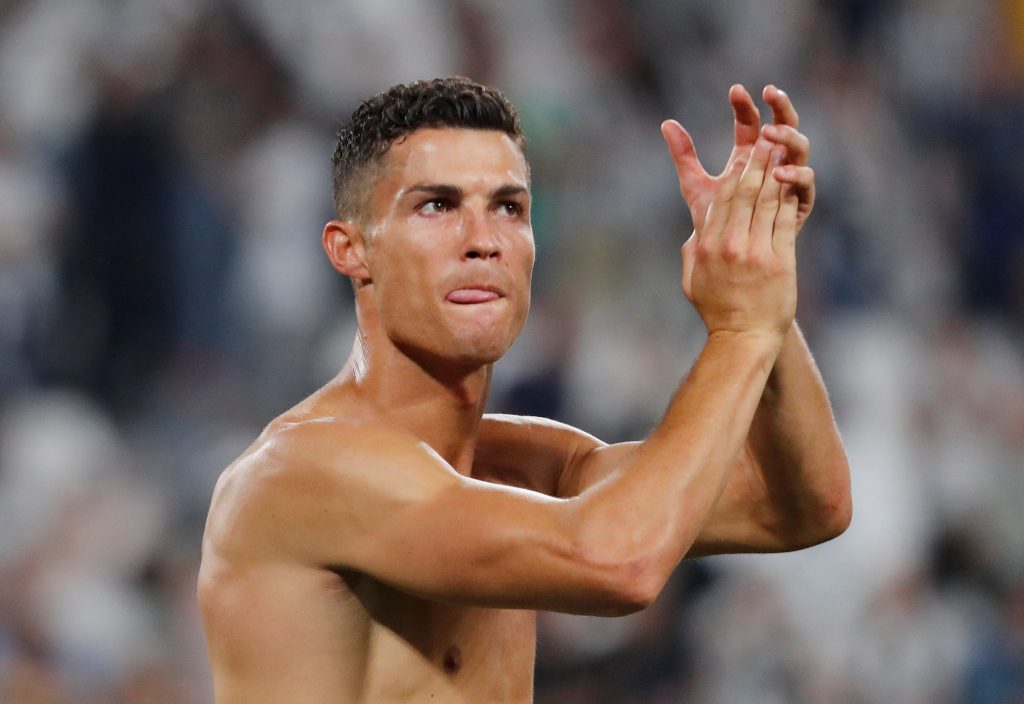 Juventus' Cristiano Ronaldo applauds fans after the match.