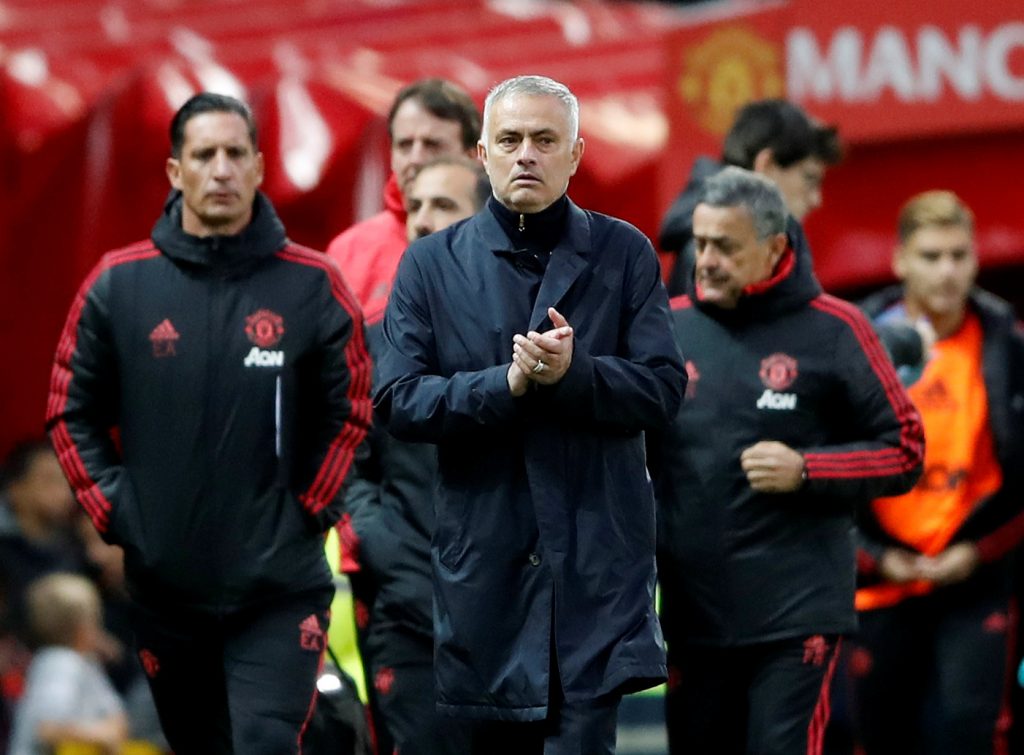 Jose Mourinho walks out before the second half.