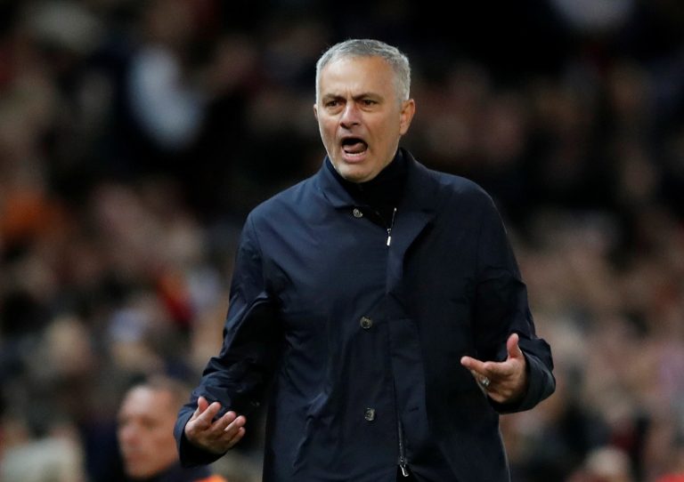 Jose Mourinho celebrates after Anthony Martial scores their second goal.