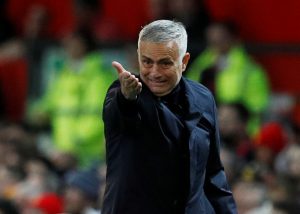 Manchester United manager Jose Mourinho gestures.
