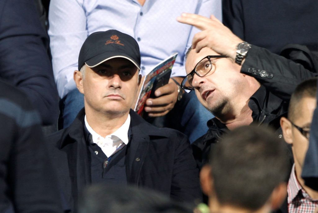 MUFC manager Jose Mourinho with former Yugoslavia player Predrag Mijatovic inside the stadium before the match.