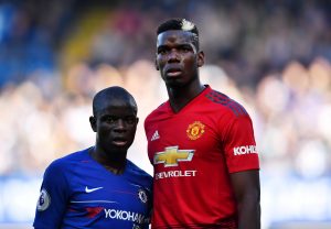 Chelsea's N'Golo Kante and Manchester United's Paul Pogba during the match.