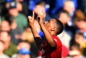 Manchester United's Anthony Martial celebrates scoring their second goal.
