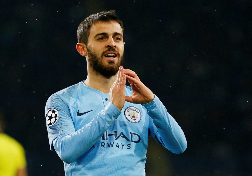 Man City's Bernardo Silva celebrates scoring their third goal.