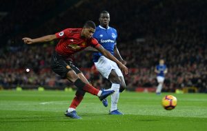 Manchester United's Marcus Rashford shoots at goal.