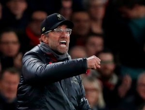 Liverpool manager Jurgen Klopp reacts during the match.