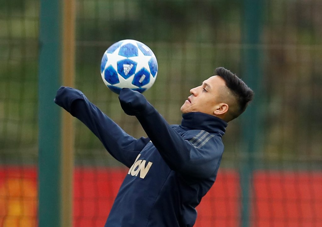 Manchester United's Alexis Sanchez during training.