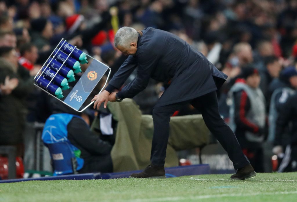 Man Utd manager Jose Mourinho reacts as he celebrates the winner.