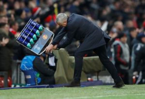 Man Utd manager Jose Mourinho reacts as he celebrates the winner.