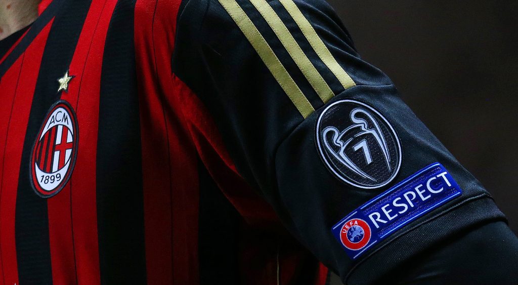 General view of the badges on the shirt of AC Milan's Kaka.