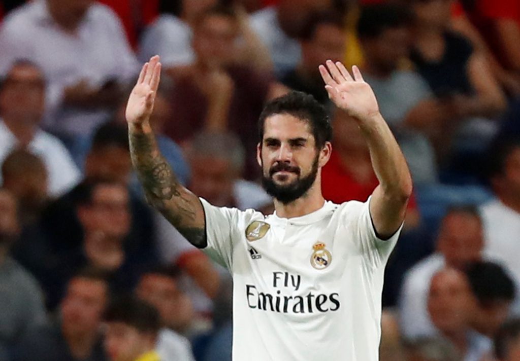 Real Madrid's Isco celebrates scoring their first goal.