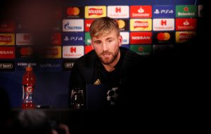 Manchester United's Luke Shaw during the press conference.