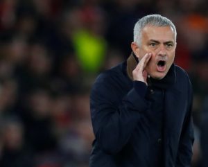 Man Utd manager Jose Mourinho reacts.