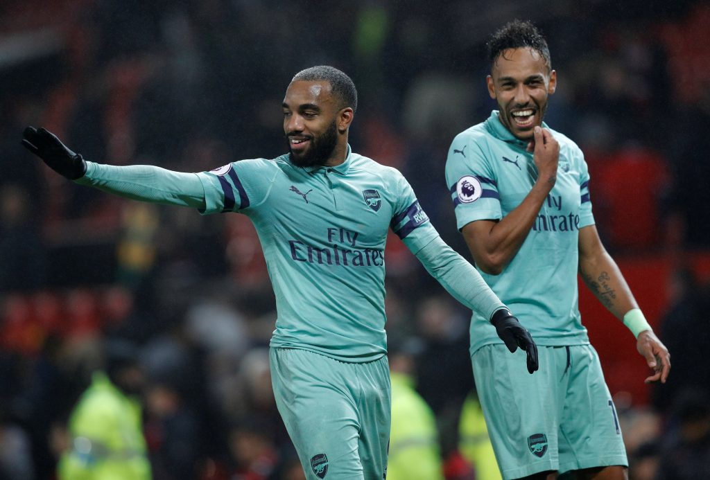 Arsenal's Alexandre Lacazette and Pierre-Emerick Aubameyang after the match.