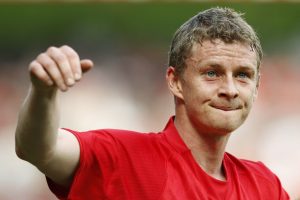 Manchester United's Ole Gunnar Solskjaer salutes the fans after the match.