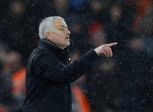 MUFC manager Jose Mourinho gestures.