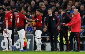 Man Utd interim manager Ole Gunnar Solskjaer with Anthony Martial and Jesse Lingard.