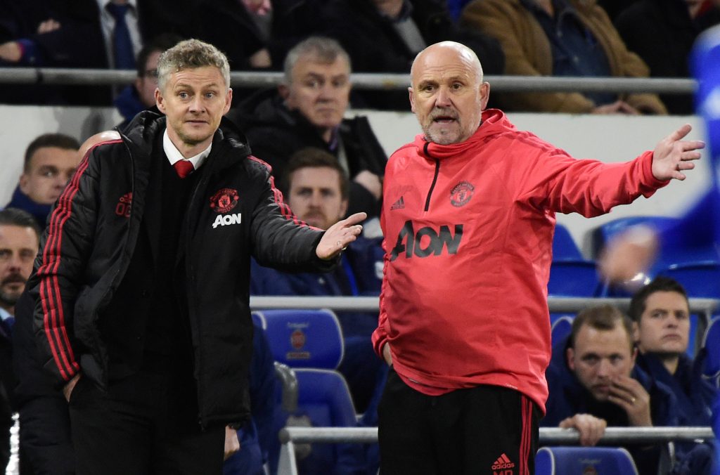 Manchester United interim manager Ole Gunnar Solskjaer with assistant coach Mike Phelan.
