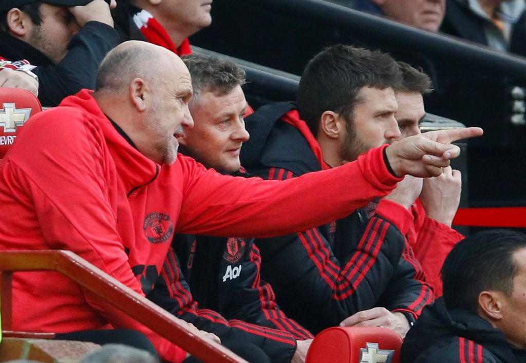 Ole Gunnar Solskjaer with assistant coaches Mike Phelan and Michael Carrick.