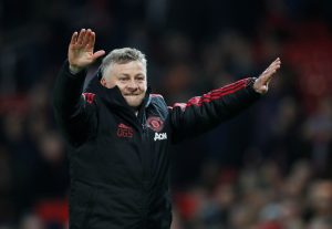 Manchester United interim manager Ole Gunnar Solskjaer celebrates after the match.