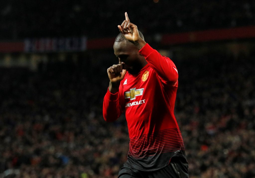 Manchester United's Romelu Lukaku celebrates scoring their fourth goal.