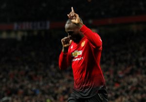 Manchester United's Romelu Lukaku celebrates scoring their fourth goal.