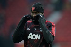 Manchester United's Romelu Lukaku during the warm up before the match.
