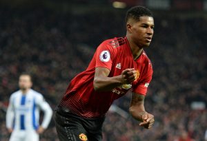 Manchester United's Marcus Rashford celebrates scoring their second goal.