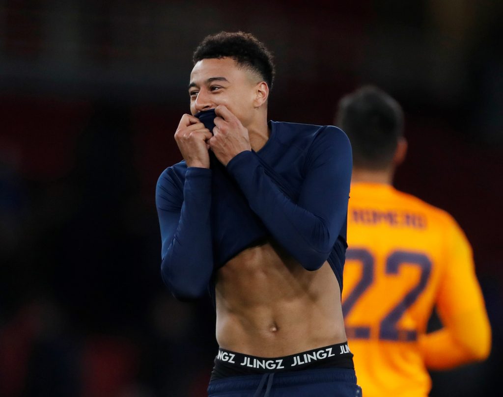 Manchester United's Jesse Lingard celebrates after the match.