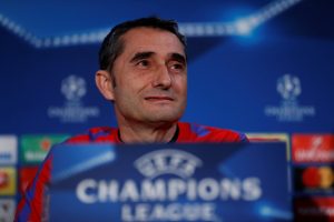 Barcelona coach Ernesto Valverde during the press conference.