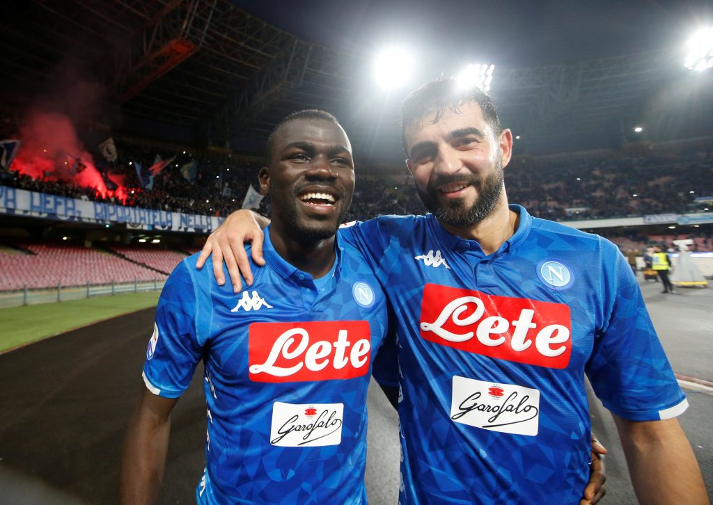Napoli's Kalidou Koulibaly with Raul Albiol after the match.