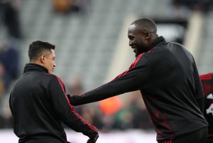 Romelu Lukaku and Alexis Sanchez during the warm up before the match.