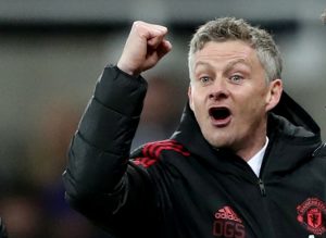MUFC interim manager Ole Gunnar Solskjaer celebrates.