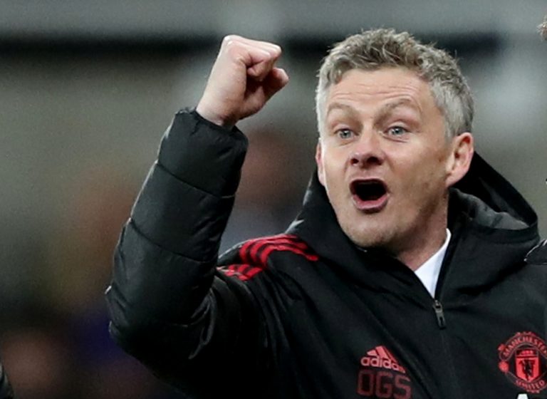 MUFC interim manager Ole Gunnar Solskjaer celebrates.