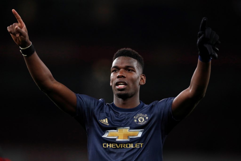Manchester United's Paul Pogba celebrates after the match.