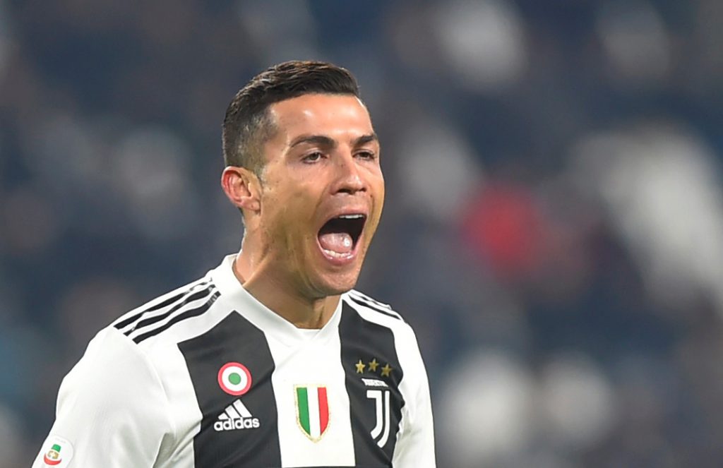 Juventus' Cristiano Ronaldo reacts.