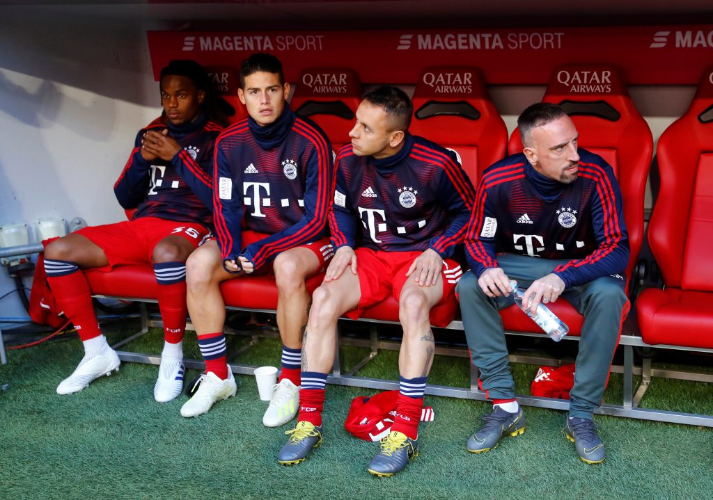 Bayern Munich's James Rodriguez on the bench during the match.
