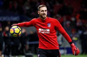 Atletico Madrid's Jan Oblak during the warm up before the match.