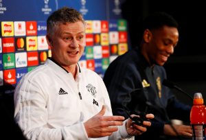 MUFC manager Ole Gunnar Solskjaer and Anthony Martial during the press conference.