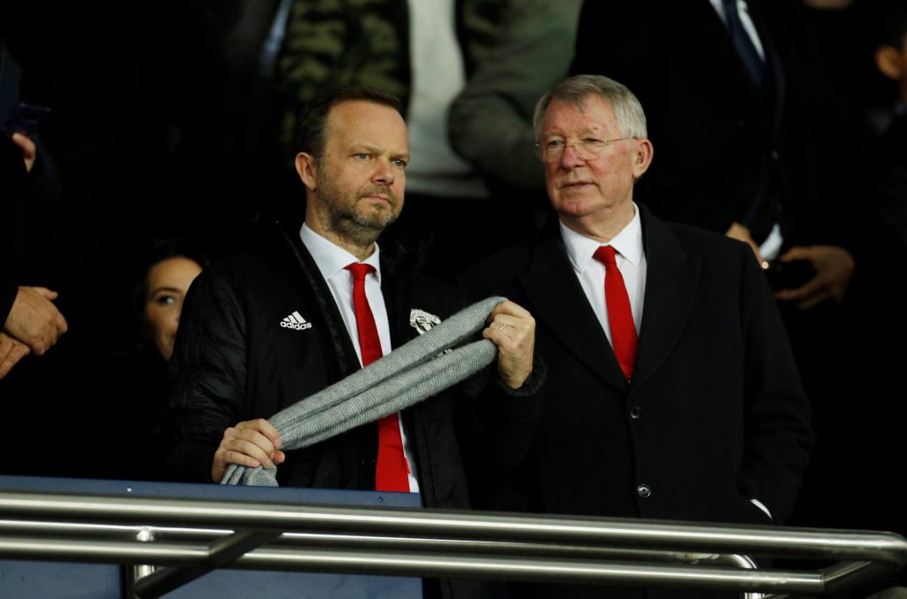 Man Utd executive vice-chairman Ed Woodward and Sir Alex Ferguson in the stadium before the match.