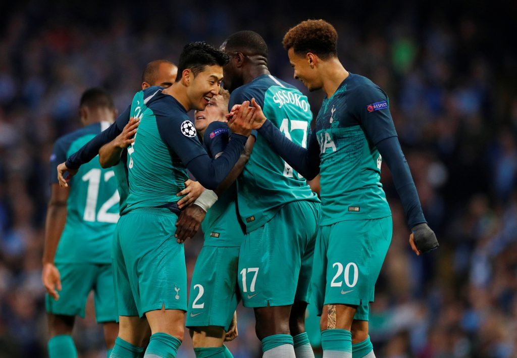 Tottenham's Son Heung-min celebrates scoring their second goal with Dele Alli.
