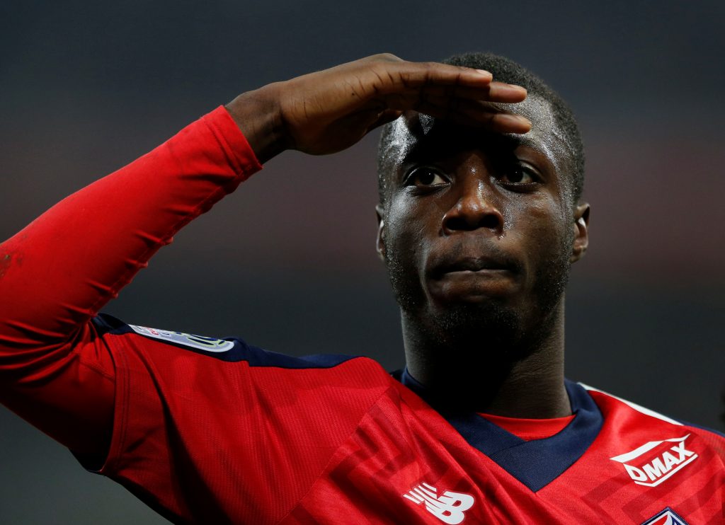 Lille's Nicolas Pepe celebrates scoring their second goal.